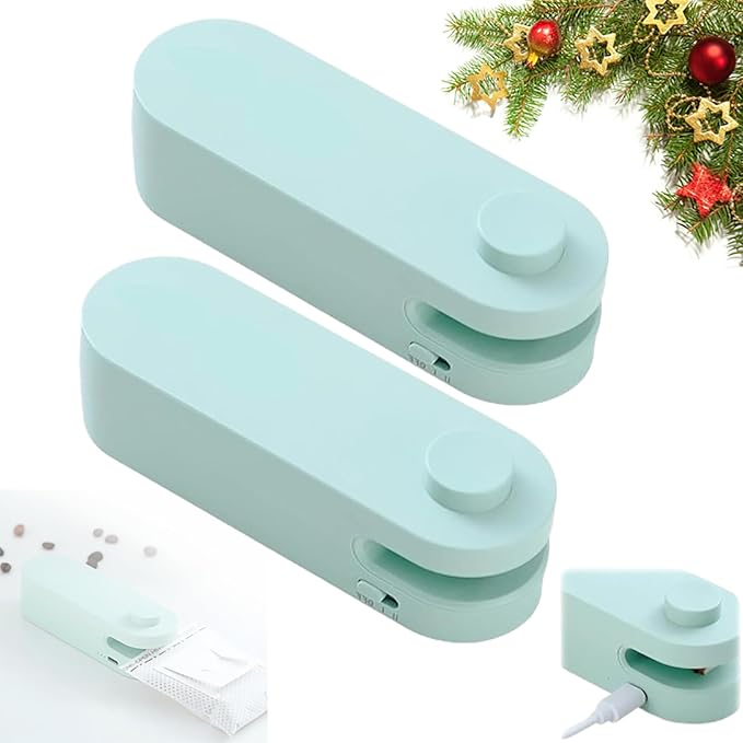 4 in 1 Mini Bag Sealer, 2024 New Mini Bag Sealer with Cutter USB Rechargeable Chip Bag Sealer Heat Seal Portable Bag Resealer for Plastic Bags Snacks & Food Storage Chip Bag Sealer (Green, 2pcs)