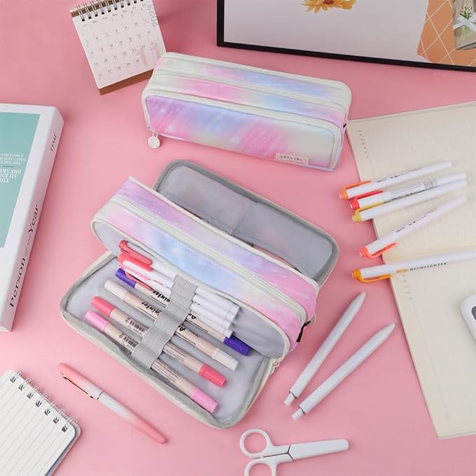 iSuperb Large Pencil Case 3 Compartments Pencil Pouch Big Capacity Pencil Bag for Kids Teen Girls Boys Student School Supplies Oxford Organizer Pen Bag Cosmetic Makeup Pouch