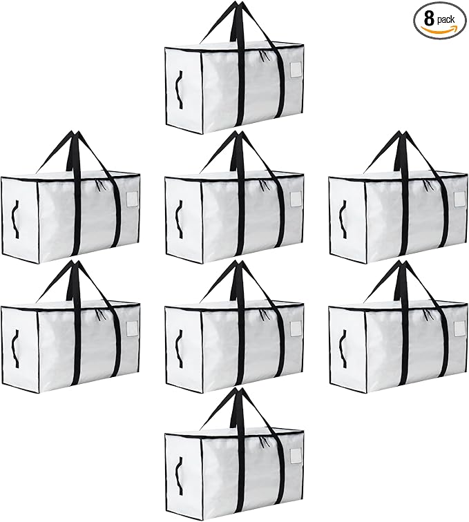 Moving Bags Heavy Duty Extra Large, Moving Boxes, Moving Supplies Essentials, Blue Storage Bins with Lids, Plastic Packing Totes, Storage Bags for Clothes with Handles & Zippers(White, 8 Pack)