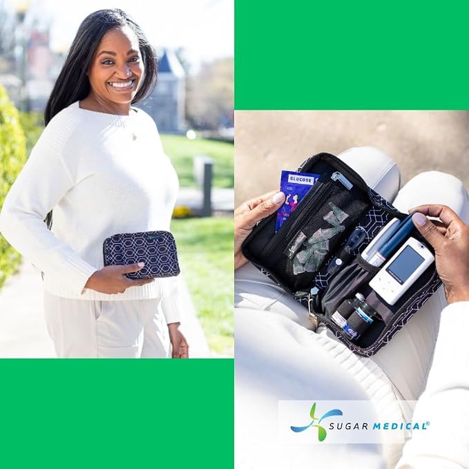 Sugar Medical Diabetes Supply Case | Medical Supplies Travel Bag | Glucose Meter Organizer | Diabetic Care Products | Glucometer Kit (Geometric)