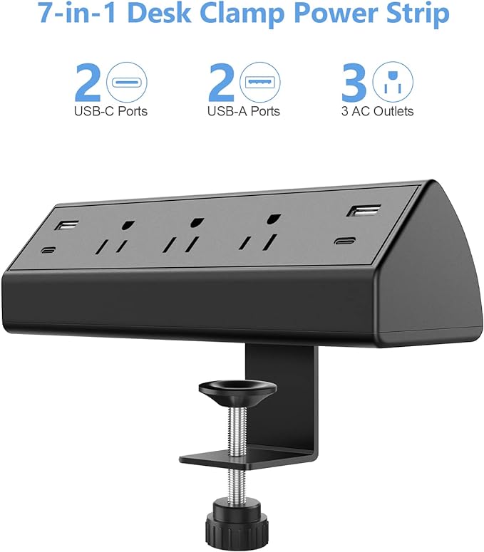 Jgstkcity Desk Clamp Power Strip,40W Total Fast Charging Station,2 PD 20W USB C Ports,Desk Edge Mount Surge Protector for Home, Office,3 Outlets,Fit 1.96" Tabletop Edge,ETL Listed | 2 PD 20W USB C Ports, 3 Outlets, Desk Edge Mount, Fit 1.96" Tabletop E...