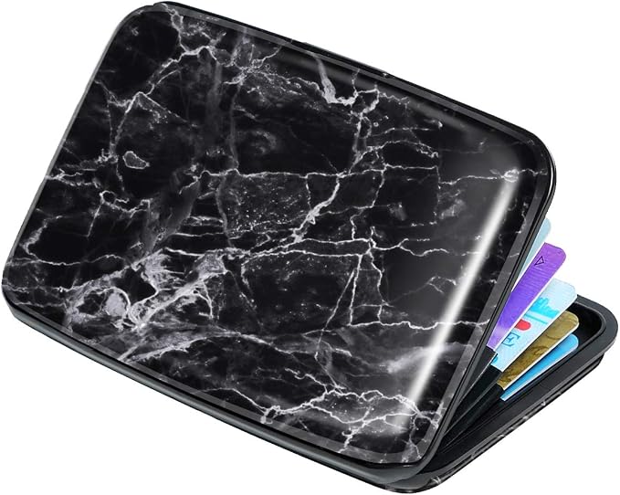 Coco Rossi Credit Card Holder RFID Aluminum Small Mini Wallet Women | Metal Wallet, Business Cards Holder, ID Case, Slim Sleeves, Womens Girls Gift, Carry Wallets for Travel, Black Marble