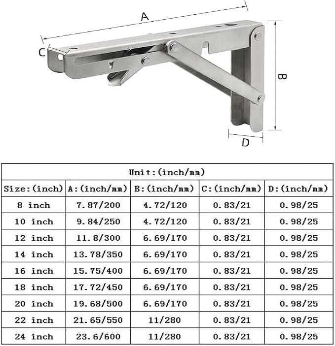 16 Inch Folding Shelf Brackets, 2 Pack Stainless Steel Heavy Duty L Bracket | Max Load 330 lb, Space Saving Design for DIY, Wall Mounted Collapsible Folding Shelf Bracket Support for Workbench, Garage