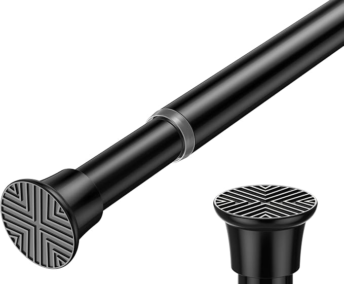 Spring Tension Curtain Rod 18-36 inch, Adjustable Small Curtain Rod No Drilling, Black Spring Loaded Curtain rods for Window Doorway