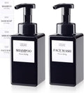 15OZ Foaming Soap Dispenser, 2-Pack Plastic Hand Soap Dispenser, Refillable Leakproof Foam Pump Bottle with Waterproof Labels, for Shampoo, Body Wash