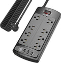 Surge Protector Power Strip - Nuetsa Flat Plug Extension Cord with 8 Outlets and 4 USB Ports, 20 Feet Power Cord, 2700 Joules, ETL Listed, Black