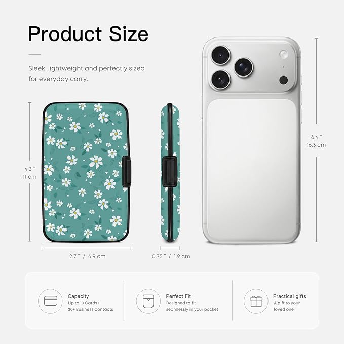 Credit Card Holder RFID Aluminum card case Daisy mini Wallet Women Men | ABS Business ID Case,Hard Case Large Capacity 6 Slots, Waterproof Durable ，Secure Closure Slim Small Credit Card Protector