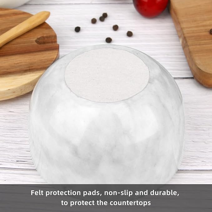 Salt Cellar Box with Lid & Spoon, Modern White Stone Salt or Pepper Sugar Spice Seasoning Bowl Container Jar Holder Well Keeper Dish Pig Crock for Kitchen (White Grey Marble Bowl)