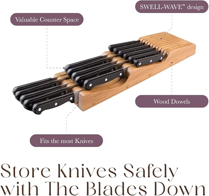 Bellemain 100% Pure Bamboo Knife Drawer Organizer, Knife Block - 16 Slots