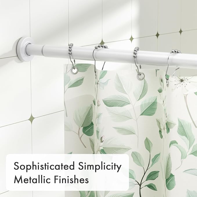 AmazerBath Spring Tension Shower Curtain Rod, 31-75 Inches Heavy Duty Tension Rod Rust Proof Bathroom Curtain Rod, Adjustable No Drill Easy Segmented Installation, White