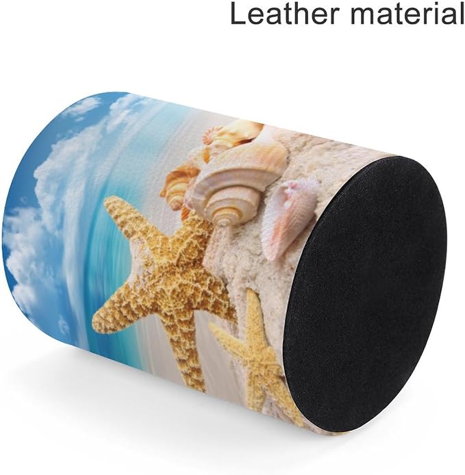 Beach Starfish Seashell Pen Holder Pencil Cup Desk Organizer | Cute Makeup Brush Holder PU Multifunctional Office Suppliesfor Decor Home Classroom School