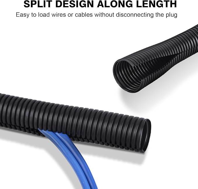 25ft - 1/2 inch Flame Retardant Split Wire Loom Tubing with Installation Tool - Flexible Wire Covers Cord Protectors - Black
