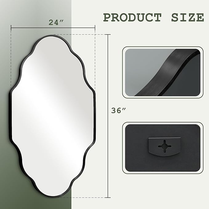Dorlicecass Wall Mirror for Bathroom - Black Mirror Wall Decor 24" x 36"Modern Mirror Wall Decor with Aluminum Alloy Frame for Bathroom, Bedroom, Living Room, Dining Room, Cloakroom, Entryway