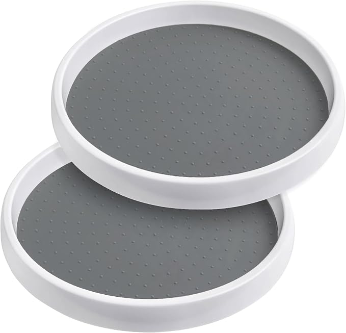 OGGI Set of 2 Lazy Susan Organizers 10"- for Kitchen, Pantry, Cabinet Organizing & Storage. Ideal as Rotating Spice Racks & Pantry Organizers - White/Taupe