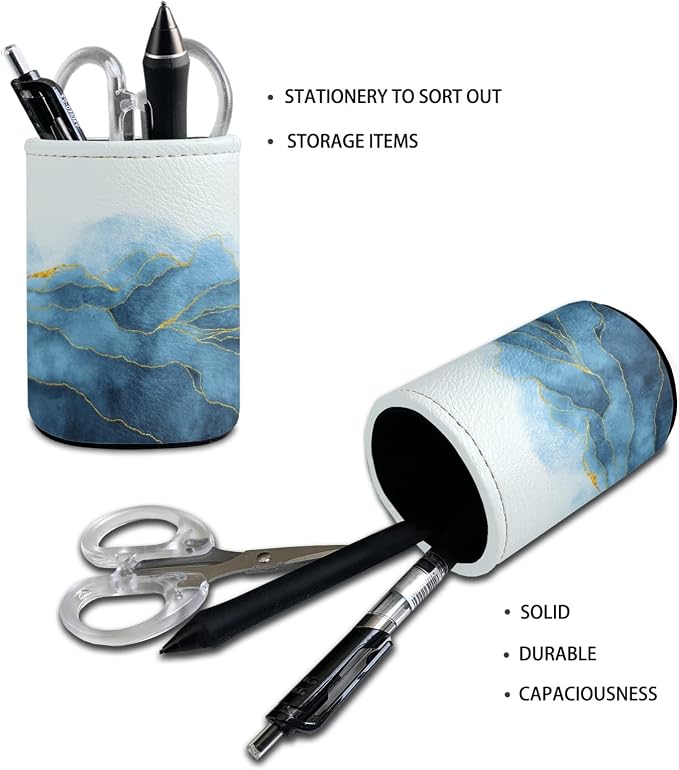 Marble Pen Holder Pencil Cup for Desk Organizer | Cute Makeup Brush Holder PU Multifunctional Office Suppliesfor Decor Home Classroom School