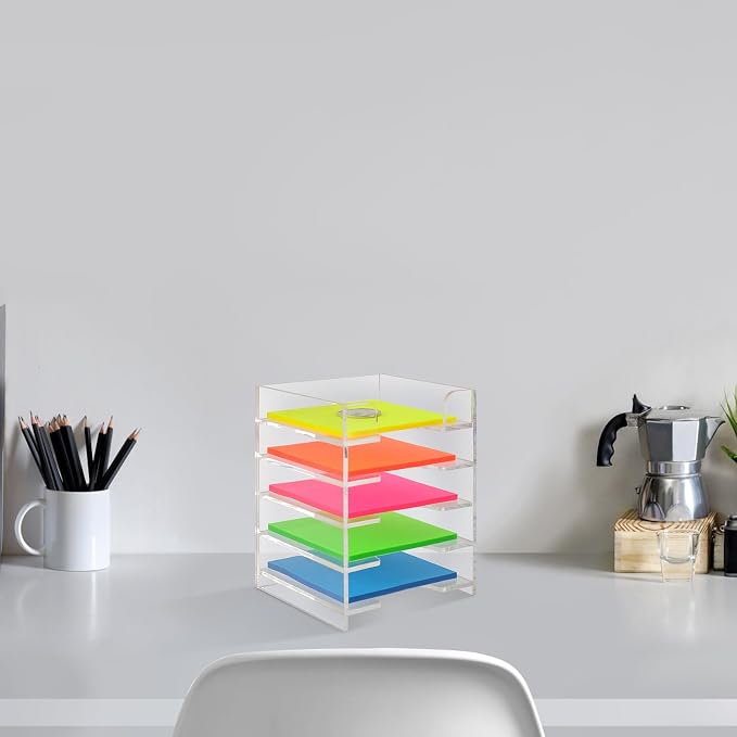 3x3 Inch Acrylic Sticky Note Holder For Desk Colorful Sticky Notes Holder Post It Note Holder Multiple Sticky Notepad Organizer Self Stick Note Pad Holder For Office Home School（No Sticky Notes）