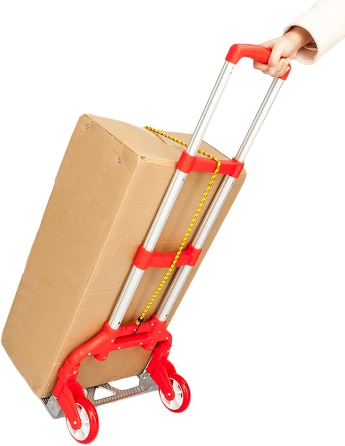 Folding Hand Truck Dolly, 200 lbs Capacity Dolly Cart, Aluminum Portable Foldable Hand Cart with Retractable Handle, Ideal for Shoping, Office, Travel, Moving, Red