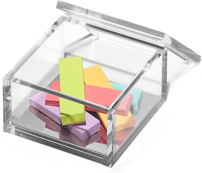 OfficeGoods Acrylic Desk Organizer w/Silver Base – Functional & Elegant Odds & Ends Box for Display or Storage – Perfect for Home or Office, Kitchen, Bathroom Vanity, Curio Display - Small