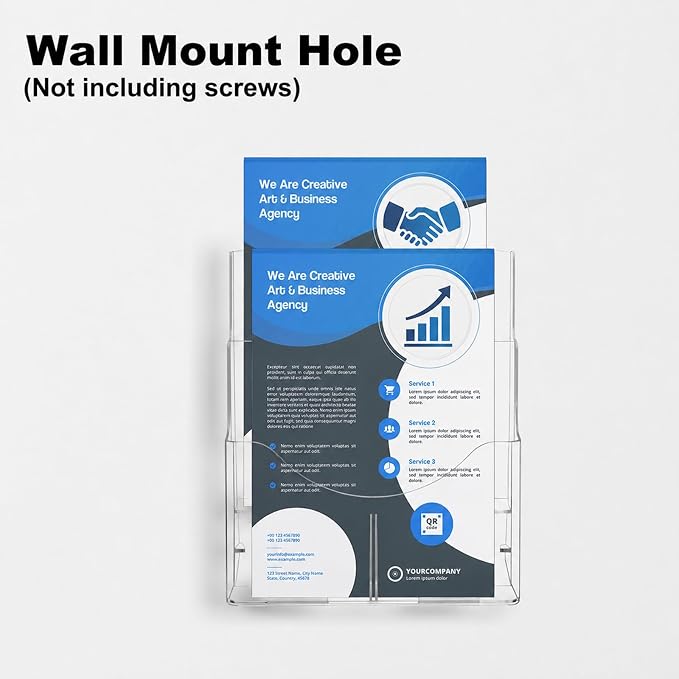 2 Pack Acrylic Brochure Holder 8.5 x 11, 2 Tier Brochure Display Stand with Removable Divider for 4 x 9 inches Trifold Pamphlets, acrylic flyer holder 8.5 x 11 Stands for Flyer, Pamphlet, Magazine