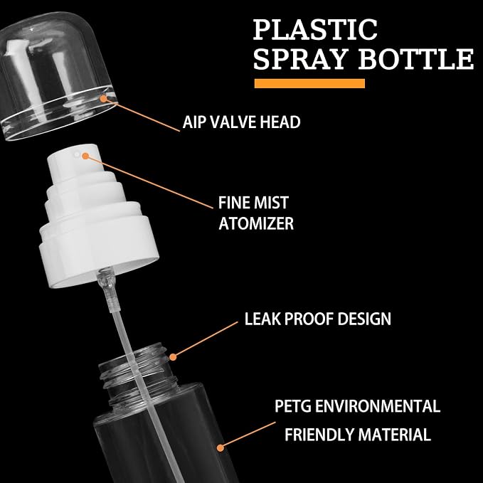2 Pack 2oz/60ml Spray Bottles with Fine Mist for Hair and Face, Travel Spray Bottles for Perfume, Liquid Cosmetics and Essential Oils Decanting