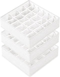 Criusia 3 Pack Sock Underwear Drawer Organizer Dividers, 64 Cell Fabric Foldable Cabinet Closet Organizers and Storage Boxes for Storing Socks, Panties, Ties (16+24+24 Cell, White)
