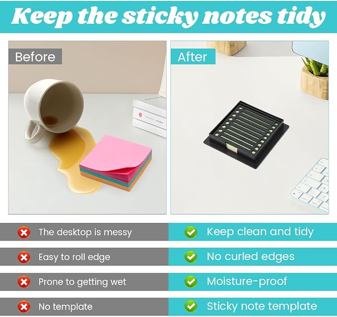 2pcs Sticky Note Stencil Template Compatible with Notes, 3x3 Sticky Pads Dispenser with Stencil, Line Stand Shelf Organizer Dispenser for Desk Office Home School Supplies(Color:Black+Grey)