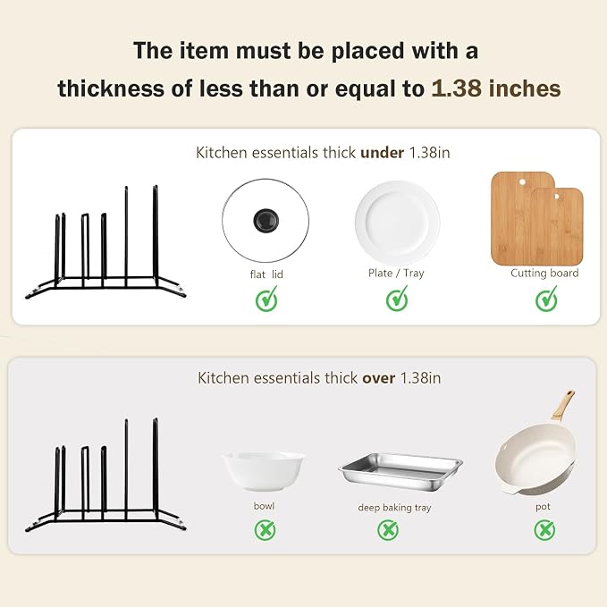 Pot Lid Organizer and Cutting Board Holder, Stainless Steel Kitchen Storage Rack for Lids and Boards, Space-Saving Cooling Rack Organizer for Countertop and Cabinet [1-Pack] Black