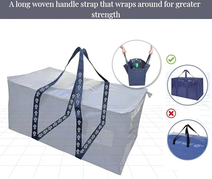 Moving Bags, Extra Large Heavy Duty Family Moving Bags with Reinforced Handles & Visible Window, Zippered Storage Bags for Clothes, Bedding, Dorm Room Essentials, Packing Supplies Alternative to Boxes