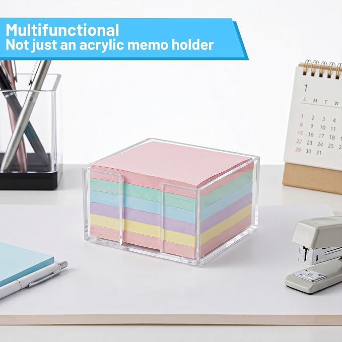 Sticky Note Holder, 3 X 3 Inch, Acrylic Clear | Crystal Clear, Desk Accessories, Post Note Pad Holders, For Office Home
