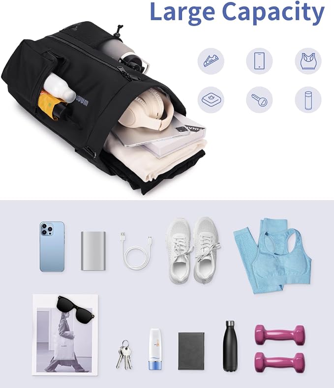 WANDF Drawstring Backpack with Shoe Compartment, Sports Gym Bag | Multi-Pocket Storage, Water-Resistant Fabric, Cinch String Bag