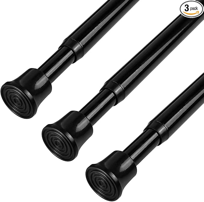 KXLife Tension Curtain Rod Adjustable 18-28", Small Spring Rod, 3Pcs | Black, No Drilling, Tool-Free Spring Fit, Non-Slip Ends, Suitable for Window, Kitchen, RV