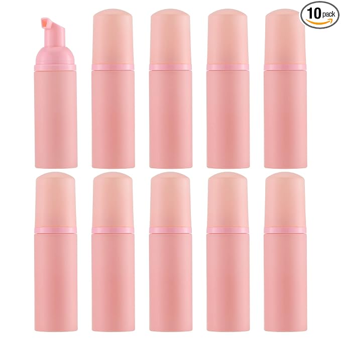 Tekson 10PCS Soap Foam Bottle (2 oz), Empty Travel Foaming Lash Shampoo for Cleanser, Dispenser (Pink Cap)