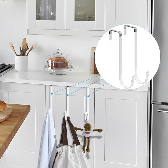 FYY Over the Door Hooks, Single-Hanger 4 Pack, Fits Doors 1.6" White | Heavy Duty Metal, Hold 20lbs, Rubber-Coated, No-Drilling, for Bathroom Dorm, Hanging Towels Clothes Hats Bags Coats Wreaths