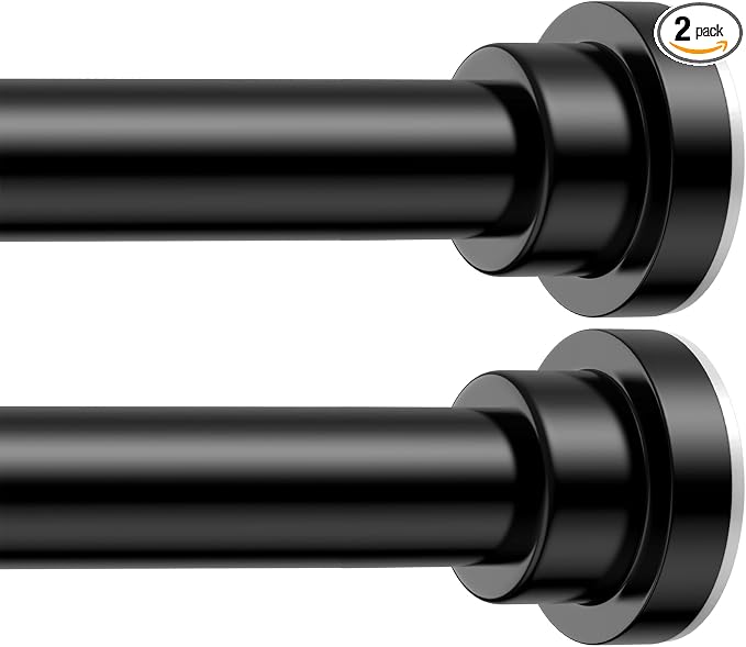 Shower Curtain Rod 31-63 Inch,7/8"Diameter Adjustable Spring Tension Curtain Rods No Drill,Matte Black Shower Tension Rod for Bathroom,Room Divider,Window,Anti-Rust Non-Slip 2-Pack