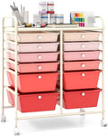Giantex 12 Drawer Rolling Storage Cart Tools Scrapbook Paper Office School Organizer (Pink Gradient)
