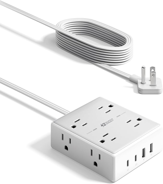 SUPERDANNY Extension Cord,Flat Plug Surge Protector Power Strip,6Ft | 8 AC & 4 USB Ports (2 USB C),Surge Protector with 1050J,Desk Charging Station for Home Office,College Dorm Room Essentials