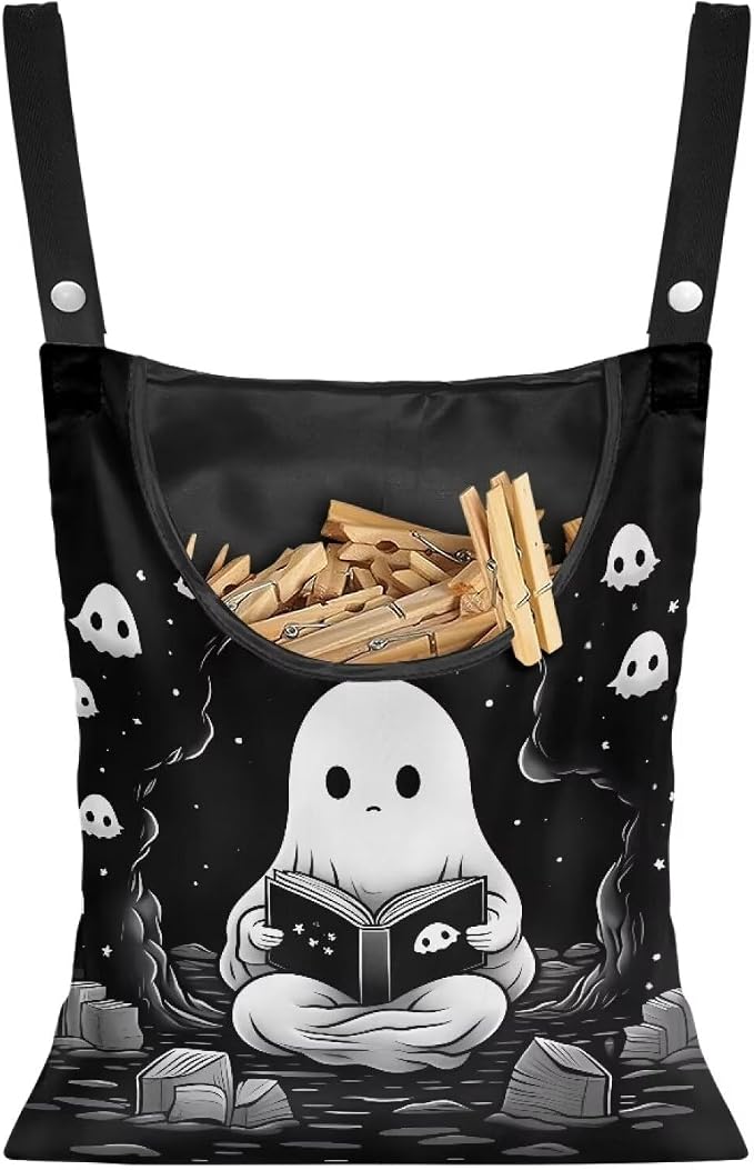 Cute Ghost Clothespin Bag Clothes Pin Hanging Bag Clothespin Bag with Hanging Hook 12 x 14.6 Inch Laundry Clothes Pin Holder Waterproof Clothes Pin Hanging Bag Clothespin Storage