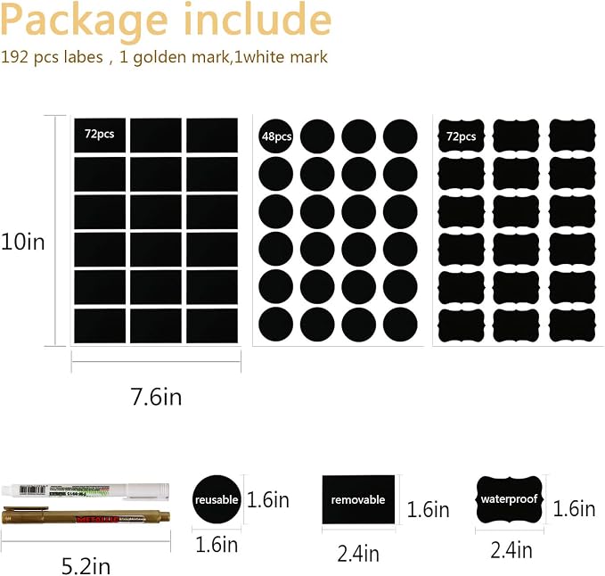 Chalkboard Labels, Removable Blackboard Label Stickers 192PCS with 2 Free Chalk Markers, Waterproof Reusable Labels for Food Containers, Mason Jars, Pantry, Bottles