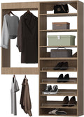 ROOMTEC Modular Closet System, 49" Wall Mounted Closet Organizer with Hanging Rods and Shoe Shelf, Wooden Tower for Walk-In Closets, Wardrobe Storage Kit, Wood