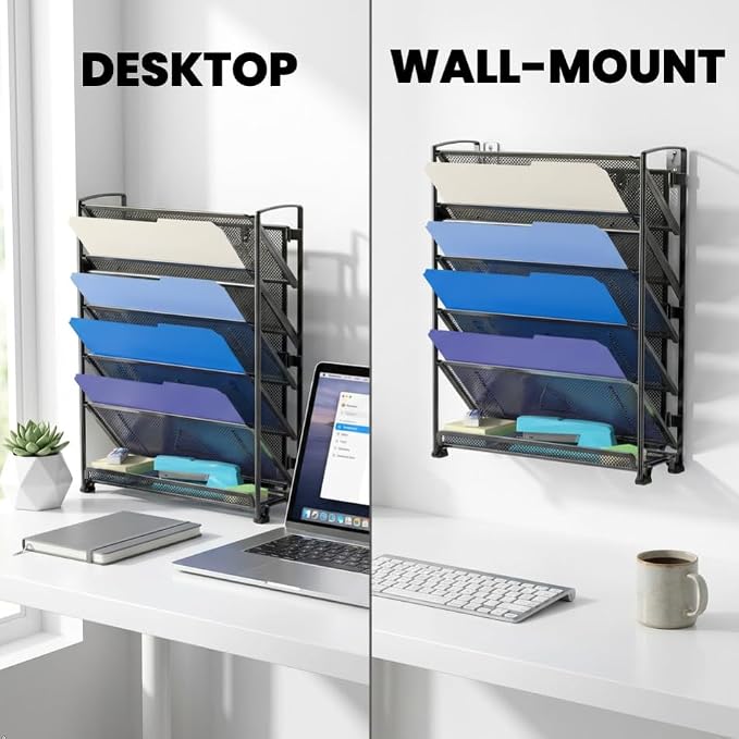 Simple Houseware 6-Tier Wall Mount Document Letter Tray Organizer, Black