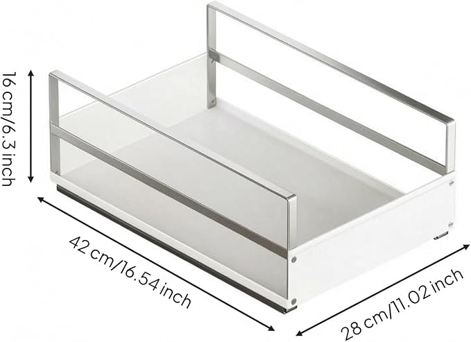 Gralara Pull out Cabinet Organizer Open-Top Cabinet Drawer Basket Rectangular, Small White Pull-out Basket