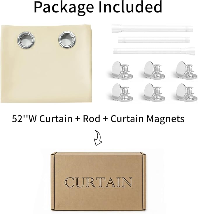 Vatge Magnetic Door Curtain with Rod - W52 x L78, 1 Panel, Light Beige | Door Curtain for Doorways, Room Divider for Laundry