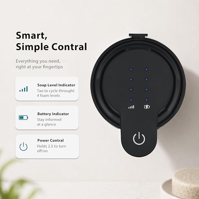 Automatic Foaming Hand Soap Dispenser - 13.5oz modunful M2 DA1501 Black | Wall Mount Countertop, Type-C Rechargeable, Transport Boby, Touchless, Delicate Foam