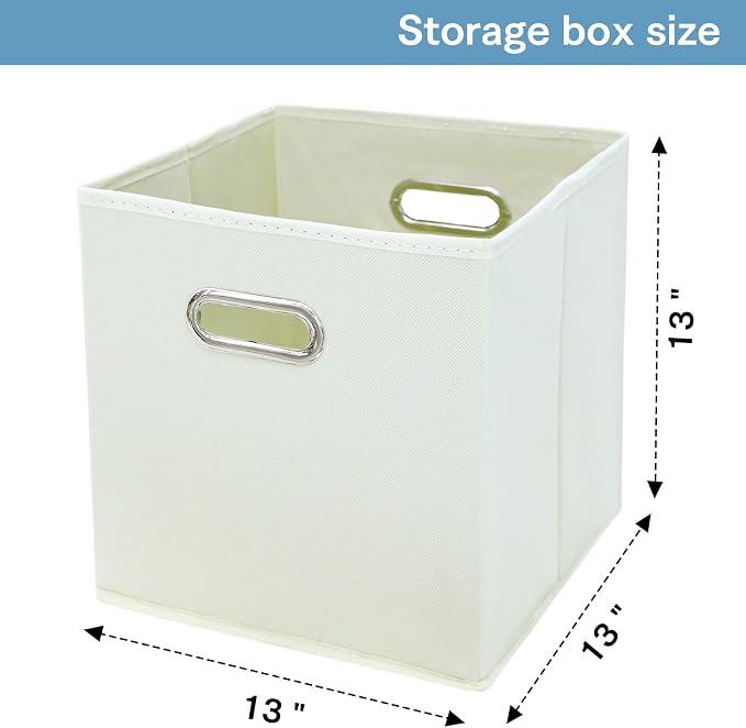 Black Fabric Cubby Storage Bins,13x13x13 Inches ,Cube Organizer Bin Foldable Storage Boxes with Dual Handles Fabric Organizer Box and collapsible Storage basket,Set of 3,Creamy-White
