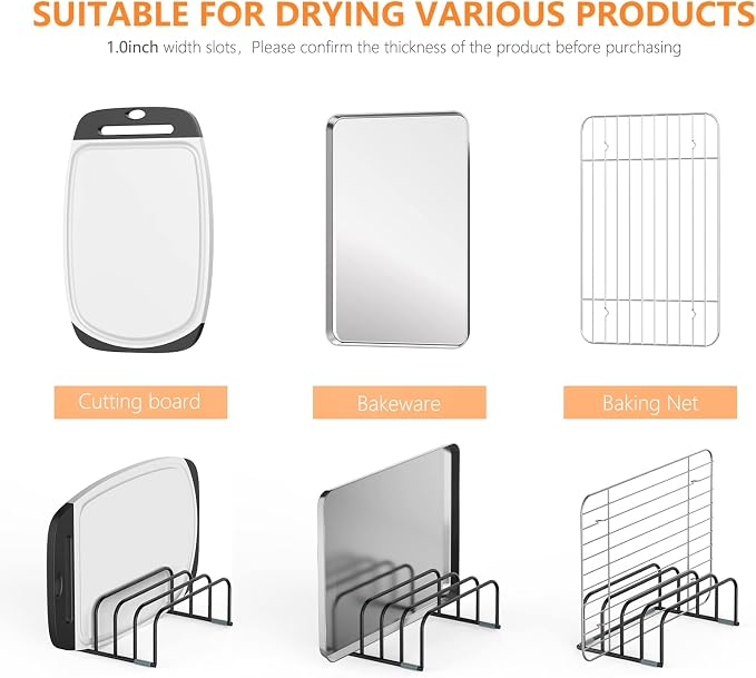 KORRTFID Cutting Board Storage Rack, Compact Cutting Board Organizer, Chopping Board Storage Stand Rack, Bakeware & Cookie Pan Sheets Organizer (2PCS 1.0 Inch)