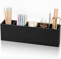 Jetec Wooden Pencil Pen Holder for Desk 5 Compartments Cosmetic Makeup Brush Stationery Office Desktop Organizers for Countertop Adjustable Silverware Caddy for Party, Art Supplies,Home decor(Black)