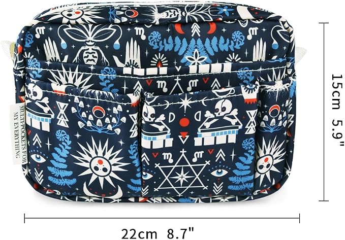E-WEICHEN Multiple Pockets Portfolio Organizer with Zippered, Makeup Bag Travel Essentials for Women, Simple Waterproof Stationery Pencil Pouch Bag for Journal Office Art Supplies.Black Evil Eyes