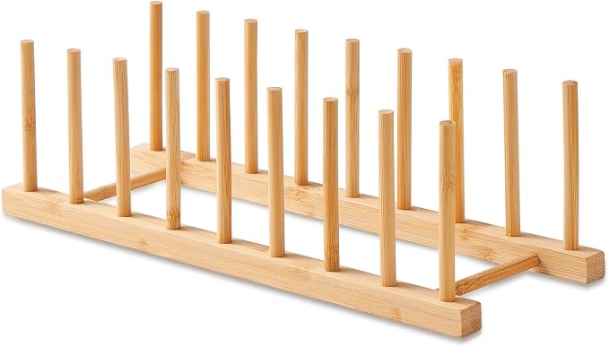 NOVAYEAH Bamboo Wooden Dish Rack-Plate Pot Lid Cutting Board Organizer Holder Rack for Cabinet-Kitchen Cabinet Organizer for Dish, Pots, Lids, Bowls, Bottles, Books, and Puzzle