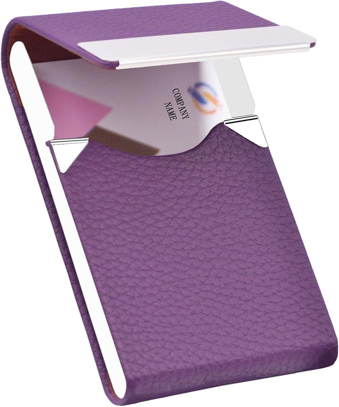Business Card Holder with Ultra Slim Design,Business Card Case with Premium PU Leather, Suit Pocket Metal Card Holder for Women/Men,Professional Name Card Holder with Magnetic Shut (Purple)