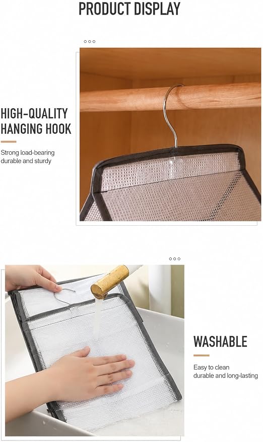 Hanging Closet Organizer, 6-Shelf Foldable Wardrobe Storage for Clothes, Space Saving Hanging Organizer with Reinforced Hook for Sweaters, Pants & Shirts (Large Grey)